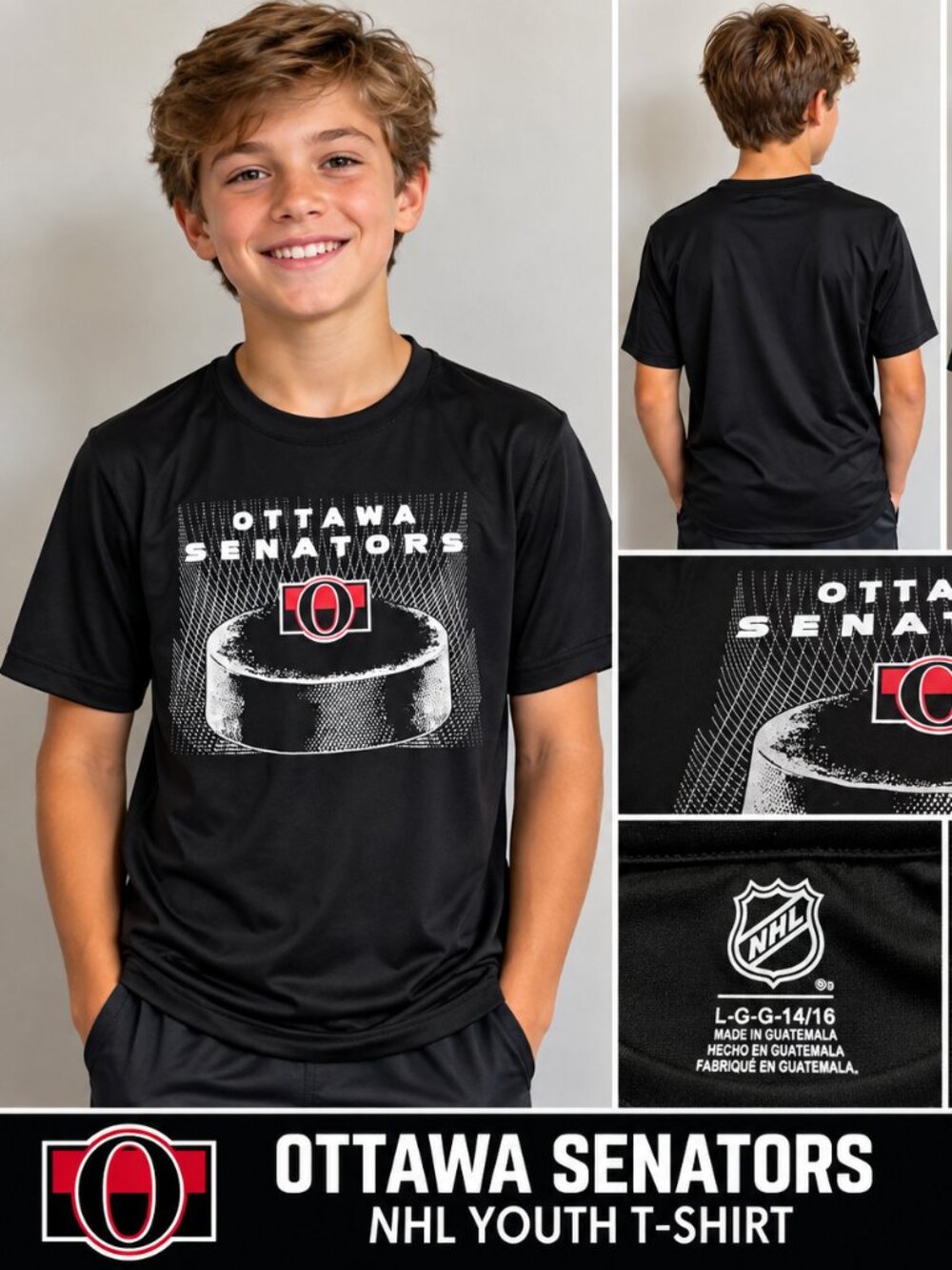 Ottawa Senators NHL Youth Performance T-Shirt – L 14/16 – Black.